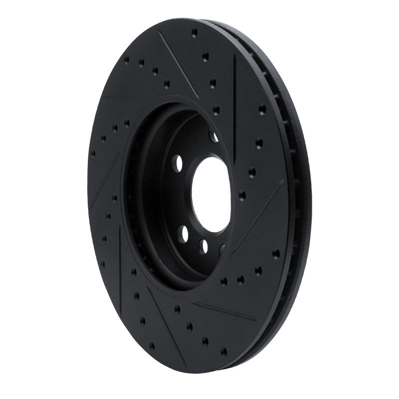 Mini Cooper Countryman Brake Rotor (1) - Front Left - R1 Concepts - Drilled & Slotted - Black - `16-`24